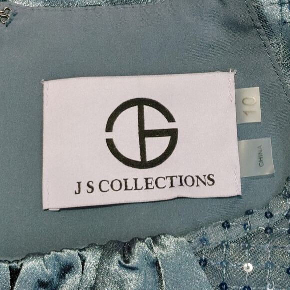 JS Collections Leila Raglan Sleeve Jumpsuit Sequins Blue Satin Womens Size 10 - Picture 7 of 10